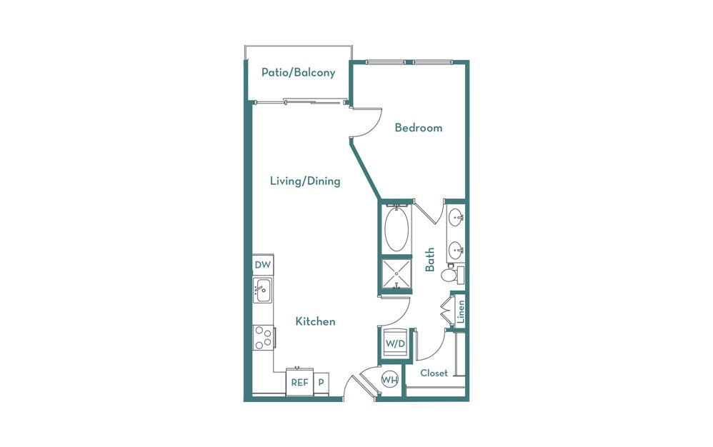 A2.1 - 1 bedroom floorplan layout with 1 bathroom and 708 square feet