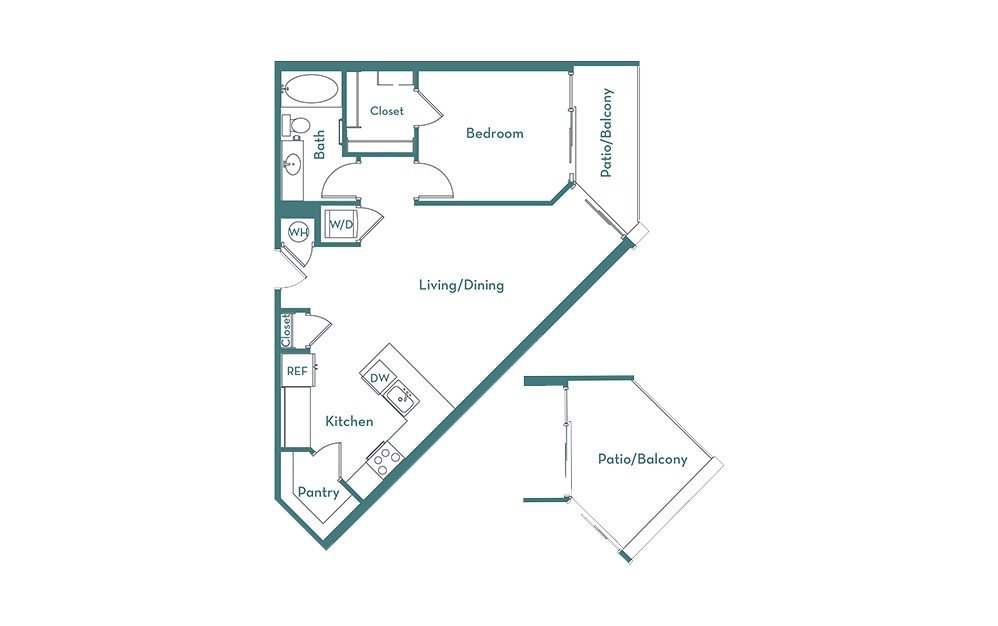 A3 - 1 bedroom floorplan layout with 1 bathroom and 787 square feet