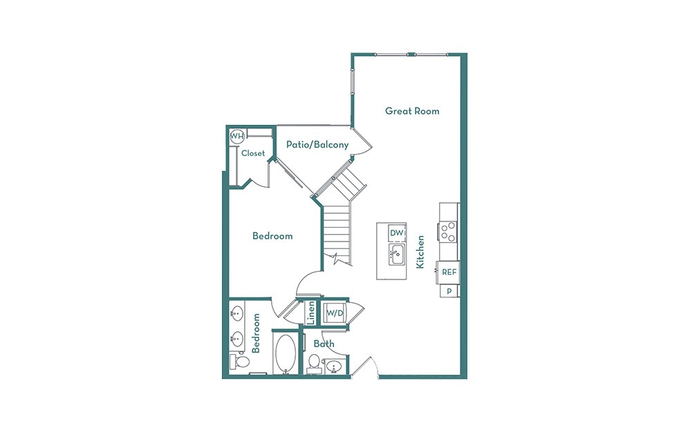 BL - 1 bedroom floorplan layout with 1.5 bathroom and 1154 square feet (main
)