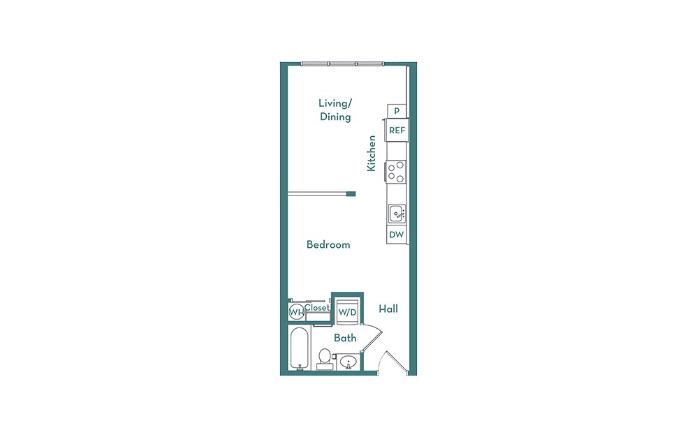 S1.1 - Studio floorplan layout with 1 bathroom and 476 square feet