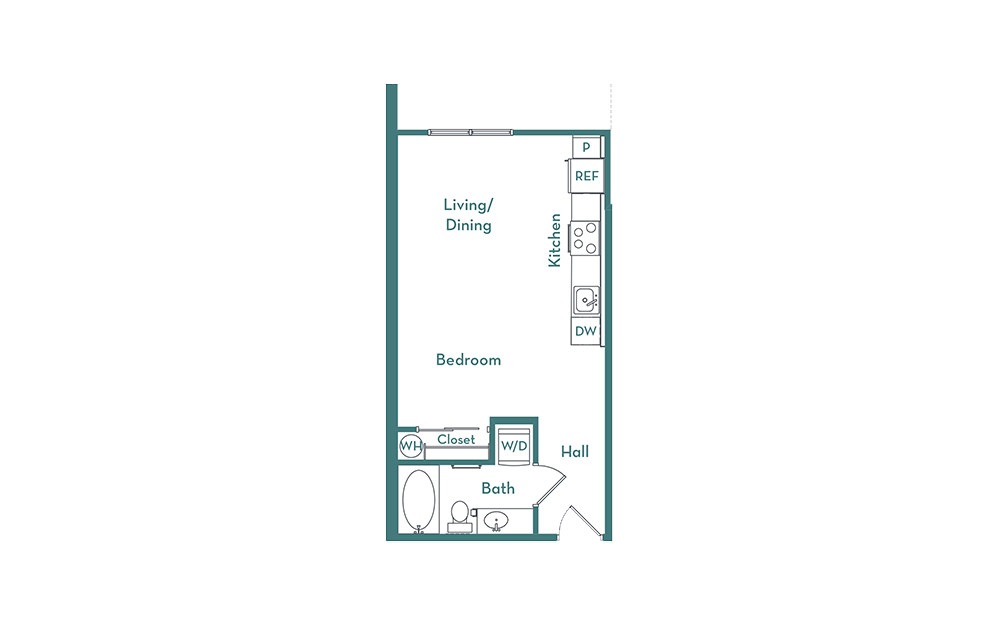 S1.3 - Studio floorplan layout with 1 bathroom and 478 square feet